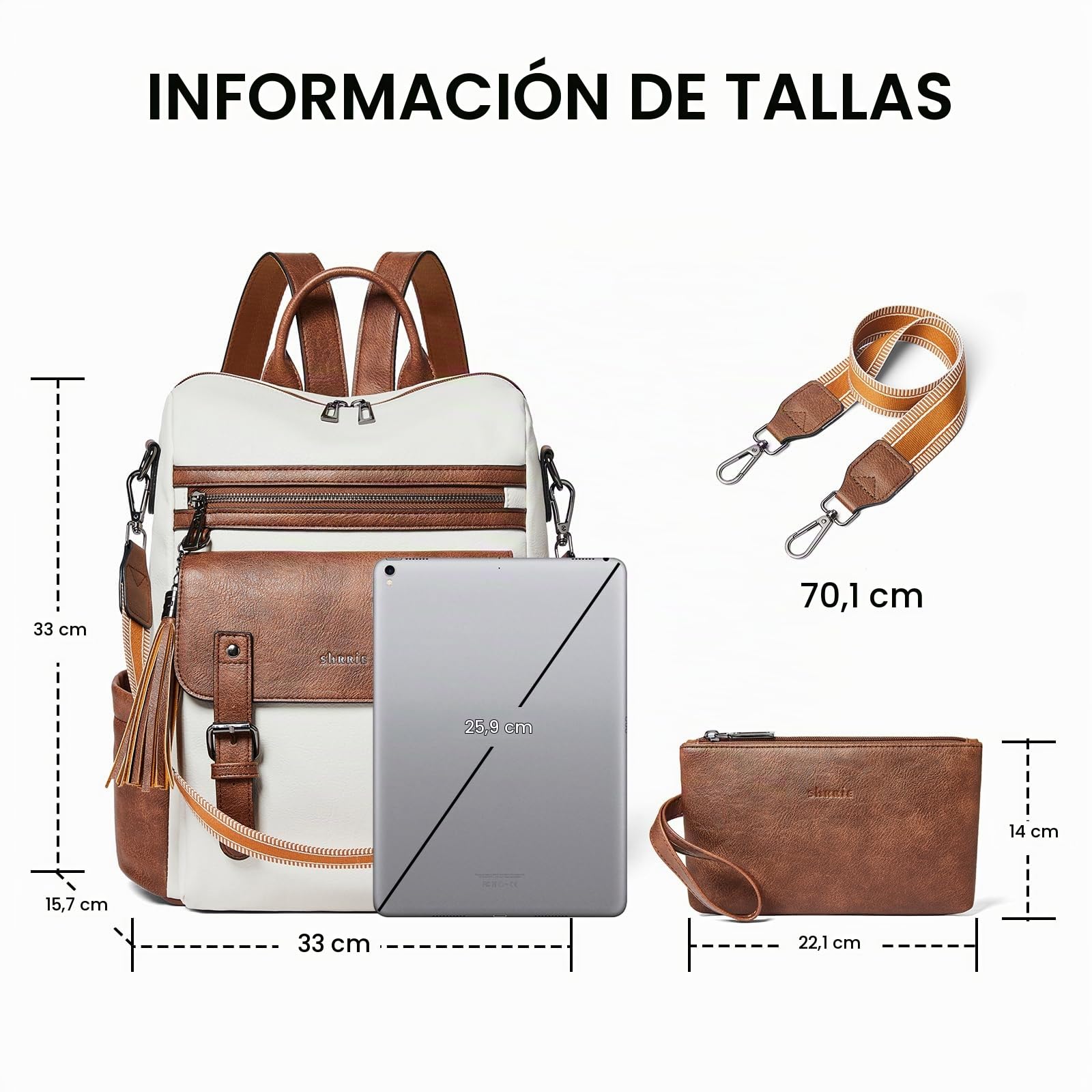 Shrrie Mochila para Mujer Cuero Vegano,Impermeable Antirrobo,Elegante para Portátil,Correa Ajustable con Asa y Bandolera Multifuncional para Diario,Trabajo,Viaje,Escuela y Compras.