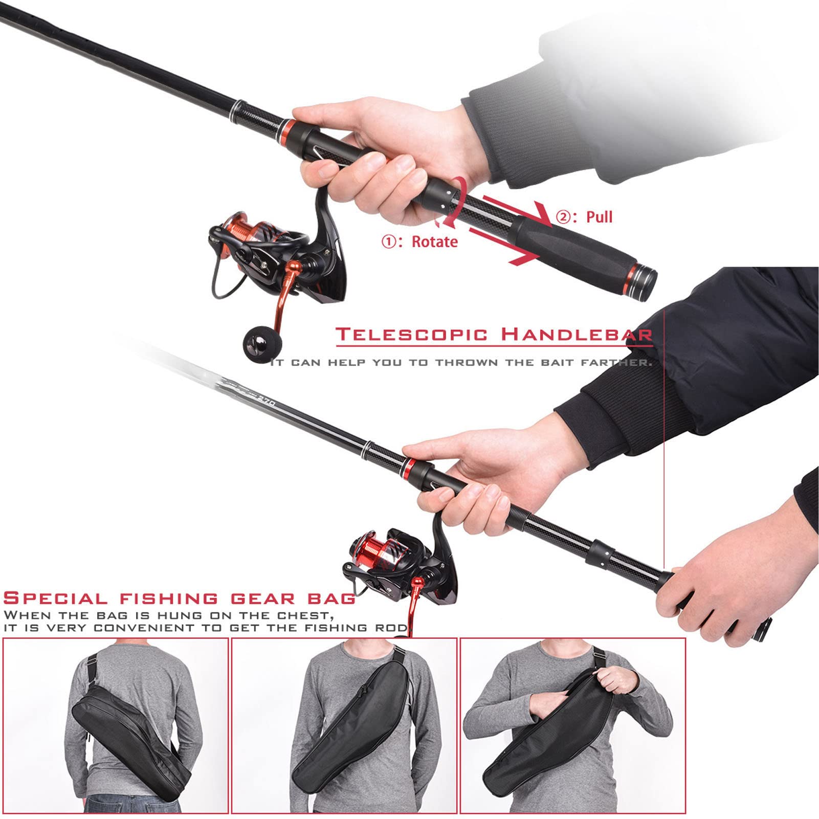 Set di canne da mare a sezione corta rosso nero Set di canne da pesca retrattili Set di esche da pesca Attrezzatura da pesca per adulti Acqua salata Acqua dolce