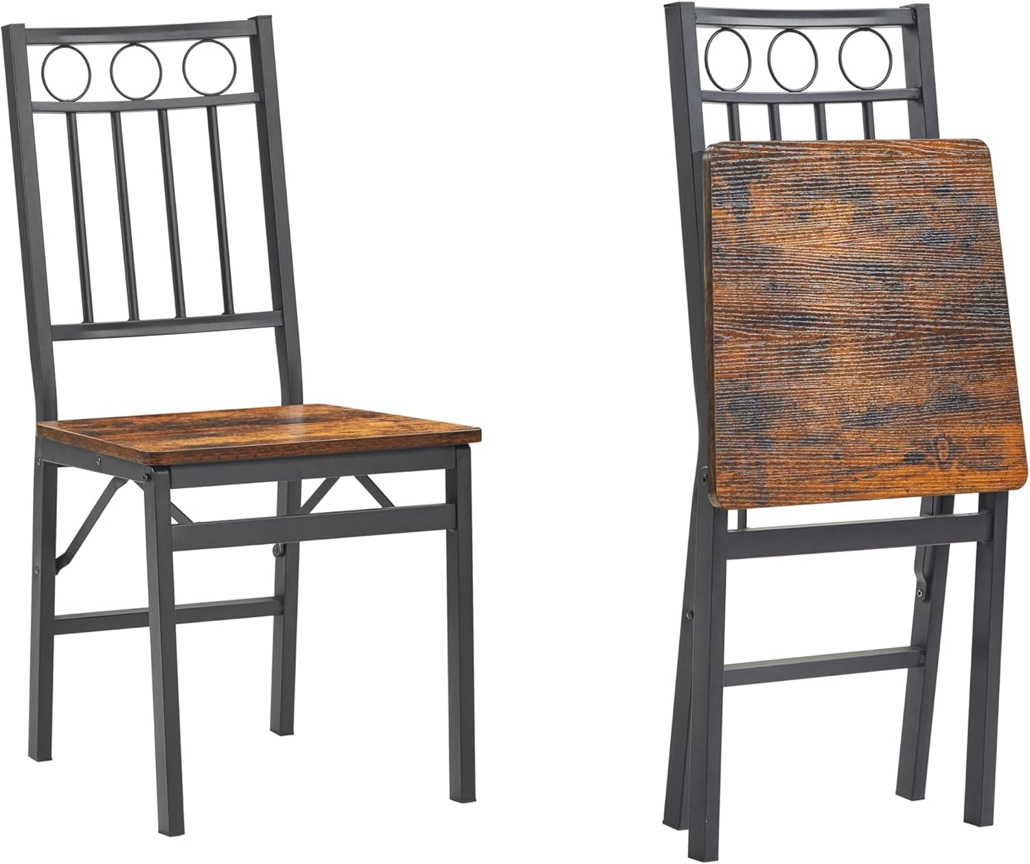 Rpuzonier Folding Dining Chairs Set of 2, Foldable Wood Kitchen Chairs with Metal Frame, Retro Folding Chair Portable and Assembled Folding Kitchen