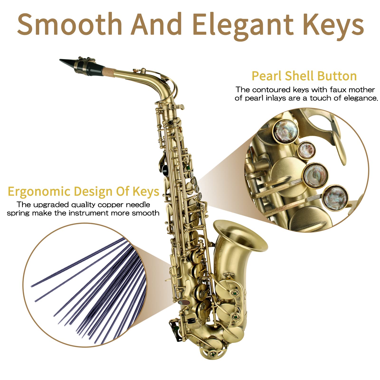 meperg Alto Saxophone, E Flat, Copper, Antique Bronze, Lacquered, Professional, Alto Sax, Beginner Saxophone