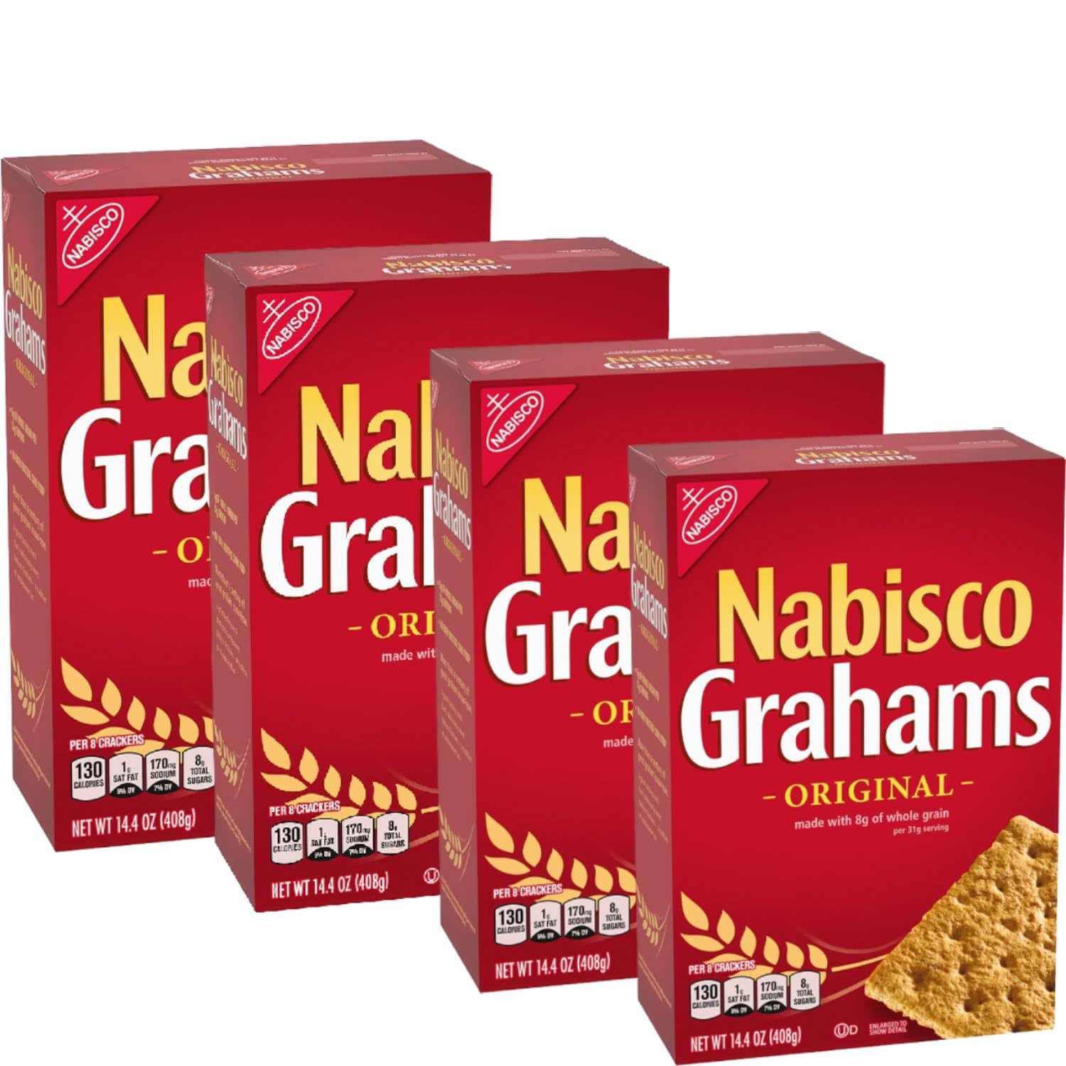 Grahams Original Graham Crackers, 14.4 Oz - Classic Crunchy Snack - Pack of 4