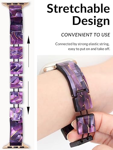 Miniatura 4 de Unilily Brazalete delgado elástico compatible con Apple Watch para mujer correa de reloj de resina de concha de tortuga para iWatch SE Series
