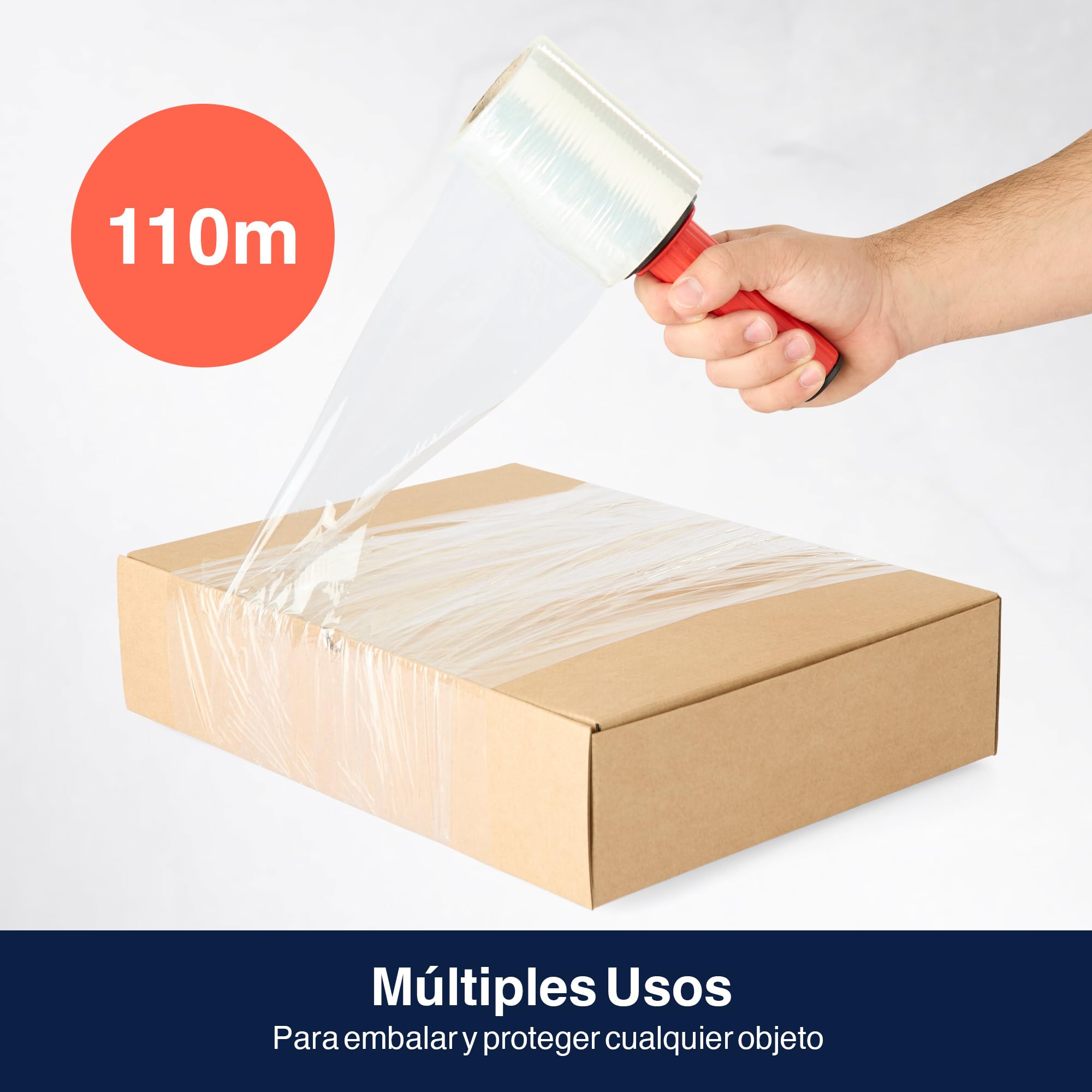 Precifilm Pack 6 Rollos de Mini Film Transparente para Embalar con Dispensador, Rollos de Plástico Embalaje de 10 cm, Ideal para Protección y Seguridad en Envíos y Almacenaje, Plástico, Transparente