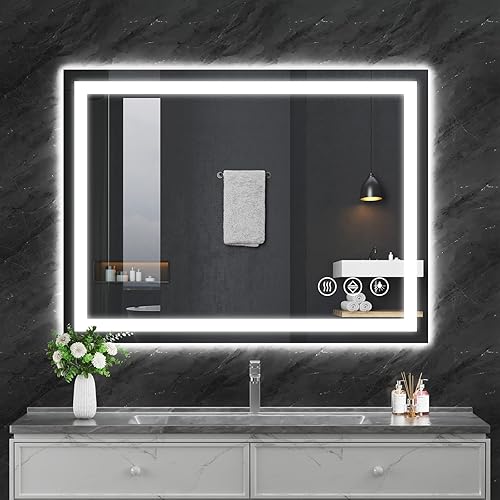 Miniatura 11 de Koonmi Espejo LED de 28 x 20 pulgadas para baño, espejo de tocador antivaho 90CRI con luz delantera y trasera, espejo de pared a prueba de roturas