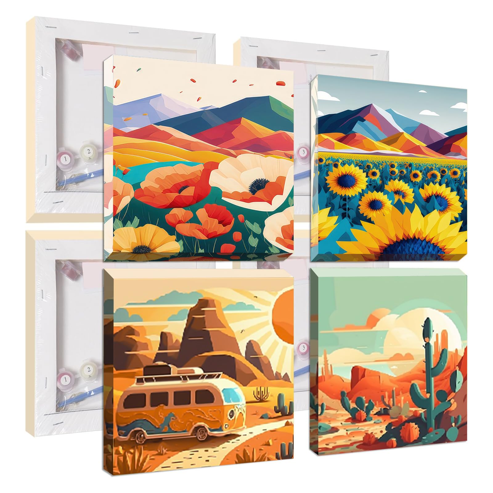 Jawecci Framed Painting by Numbers for Beginners Age Up 14 Years, 4Pack Landscape Painting by Numbers Kits Adults