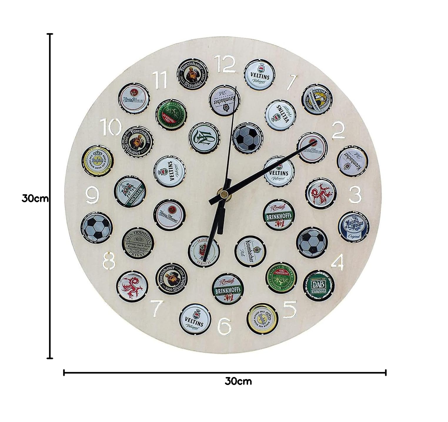 SAFE Orologio in legno per raccolta tappi birra | per 32 tappi collezione tappi corona | regalo di anniversario per amanti di birra | regali di compleanno da uomo | Ø 30 cm