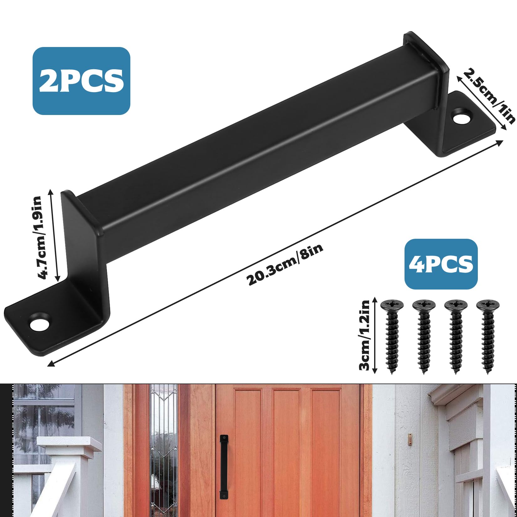 BATENGKEJI 2 Pcs Black Sliding Door Handles, Pull Handle, Pull Push Barn Door Handle - Image 2