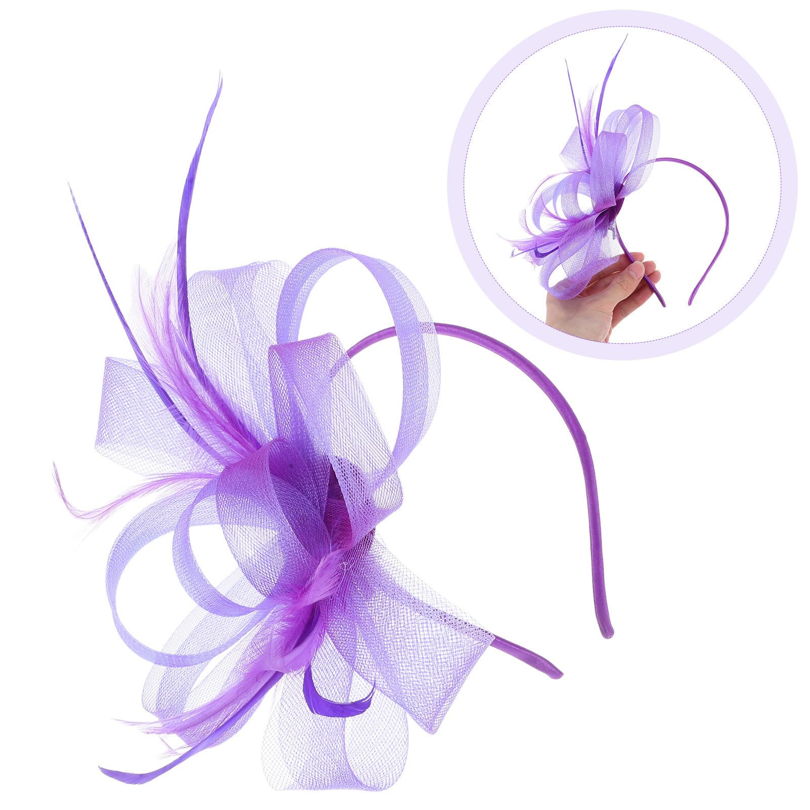 Sewroro 5 Juegos Diadema Nudo de Lazo y Tocado de Pluma para Mujer, Accesorio Ligero y Elegante para Bodas y Fiestas, Diseño Estilizado y Material Plástico Púrpura