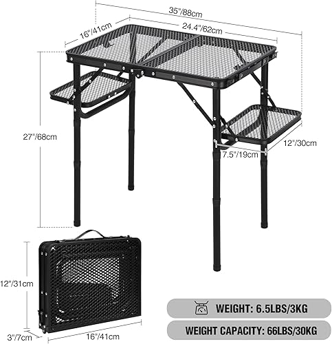 Miniatura 76 de REDCAMP Mesa plegable de 36 x 24 pulgadas para exteriores, mesa de parrilla ligera y portátil de aluminio de metal para exteriores con patas de Negro