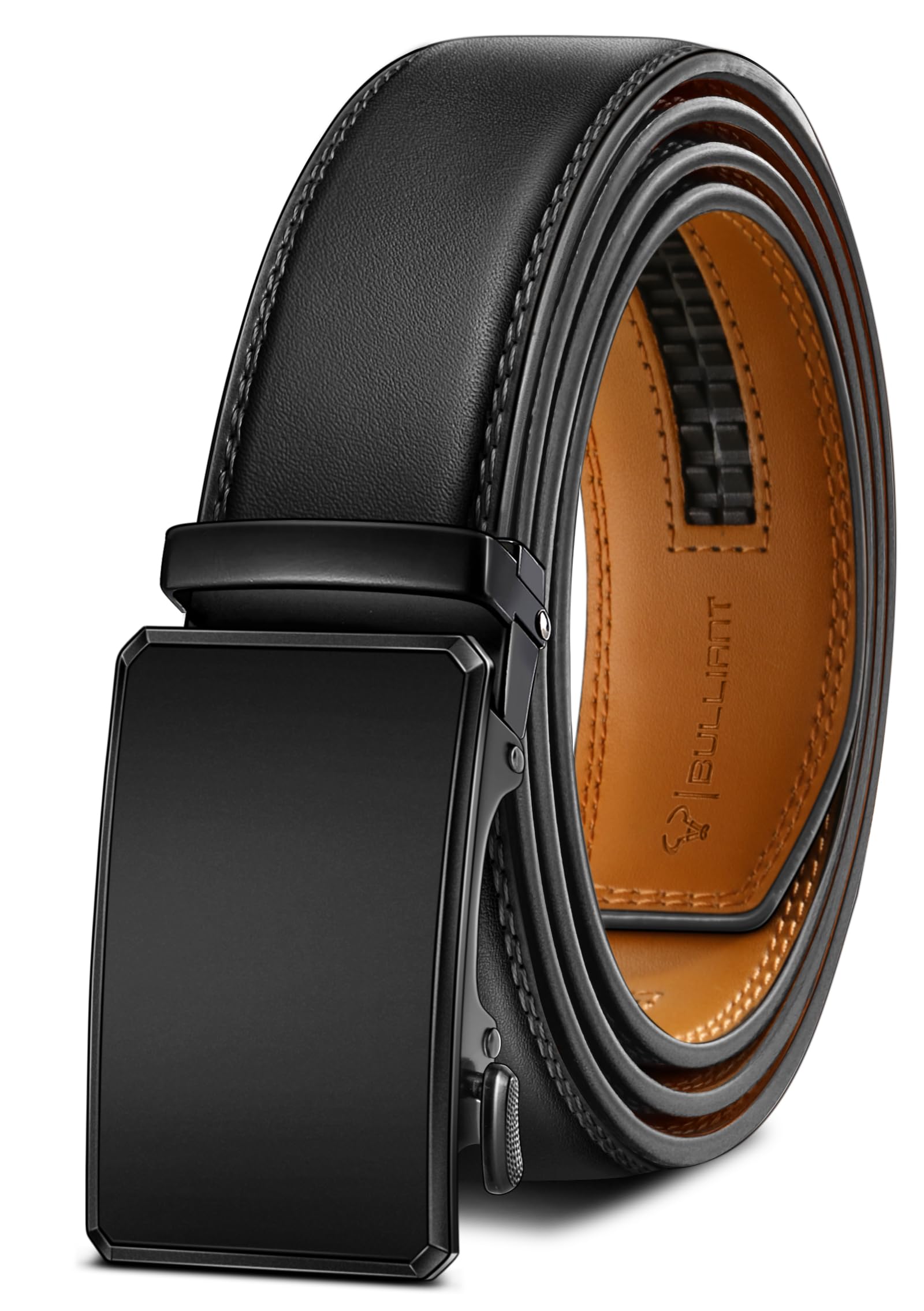 BULLIANT Gürtel Herren, Ratchet Gürtel Ohne Löcher 35 mm,Größe Angepasst | Automatik Ledergürtel für Anzug Jeans,Geschenk