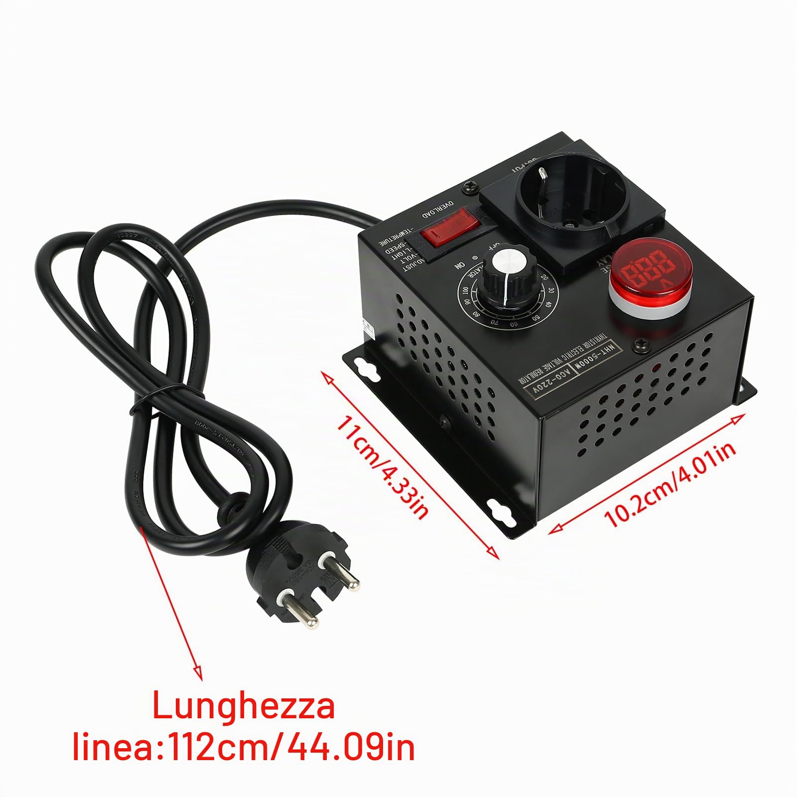 Dimmer, AC 220 V, 5000 W, SCR regolatore di tensione, regolatore di velocità del motore, dimmer, regolatori elettronici, dimmerazione, rallentamento (spina di uscita: spina europea)