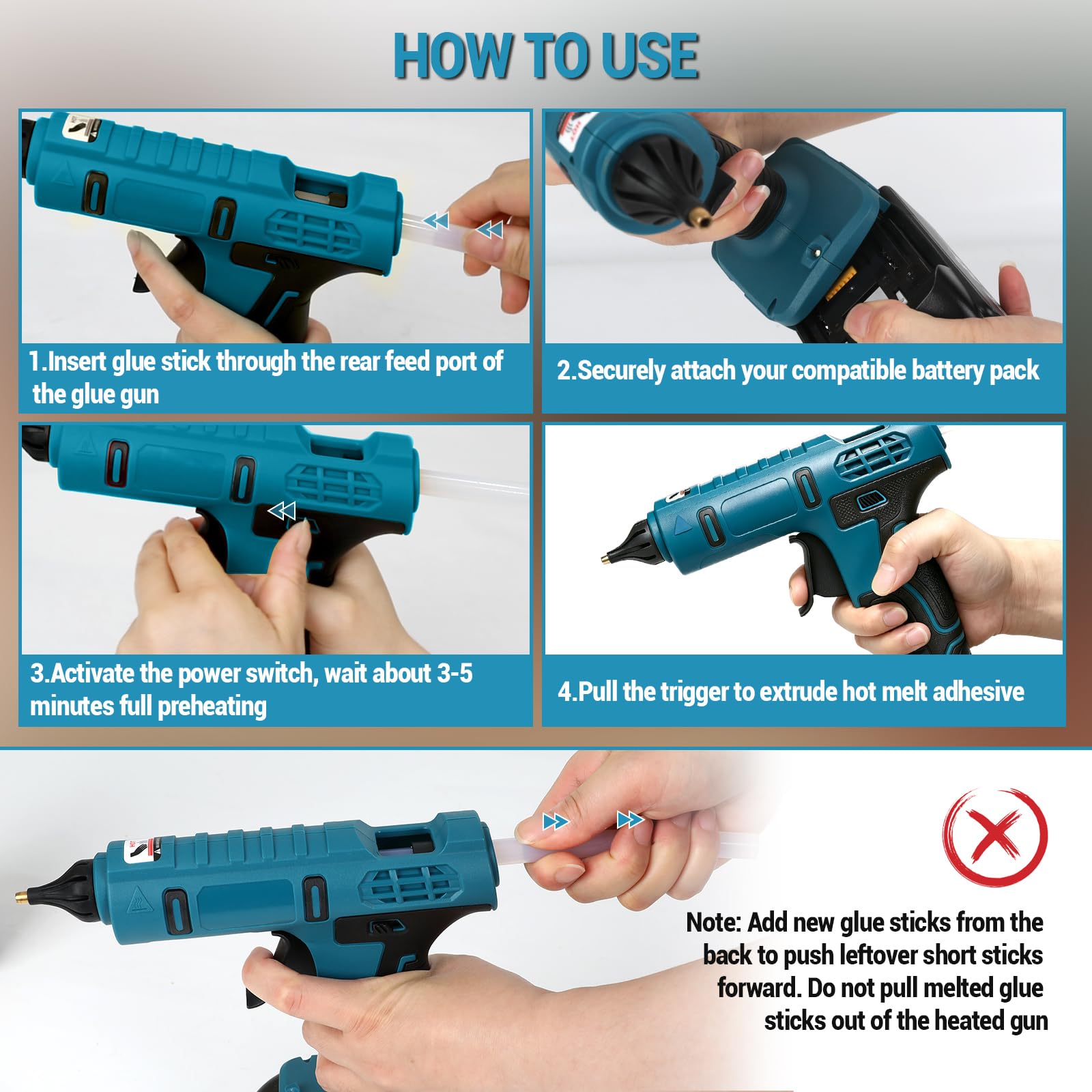 Bezprzewodowy pistolet do klejenia na gorąco do Makita 18 V (bez baterii