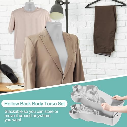 Miniatura 6 de Sintuff Paquete de 2 maniquíes masculinos y femeninos con forma de vestido con espalda hueca, camisa de maniquí de medio cuerpo para ropa, ropa