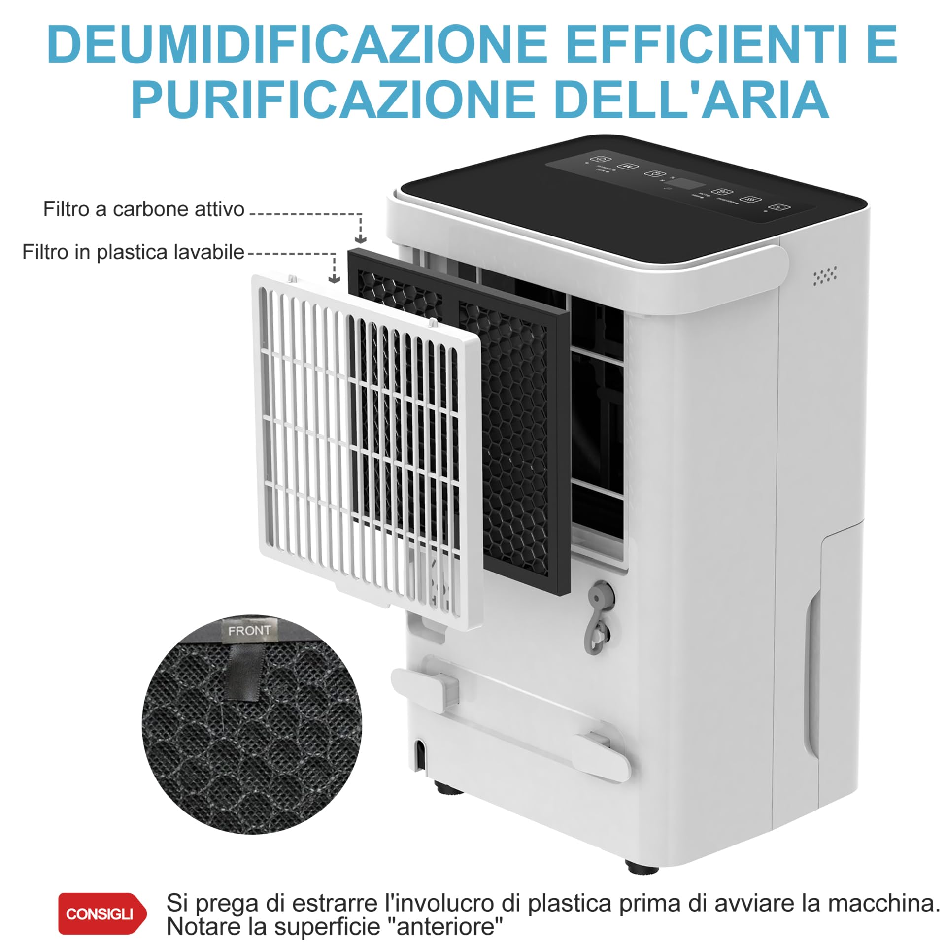 SHINCO Deumidificatore d'aria Silenzioso 10L/Giorno, Per Max 15㎡, Funzione di Deumidificazione, Purificazione, Asciugatura Biancheria, Timer 24 ore, Serbatoio dell'acqua Trasparente