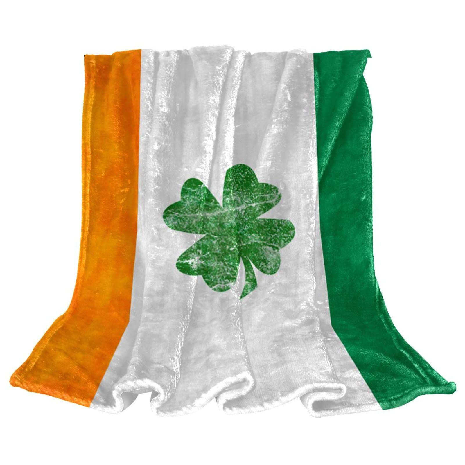 TBOUOBT Bedding Fleece Blanket, Decorative for Bedroom Sofa Floor, Irish Flag Clover