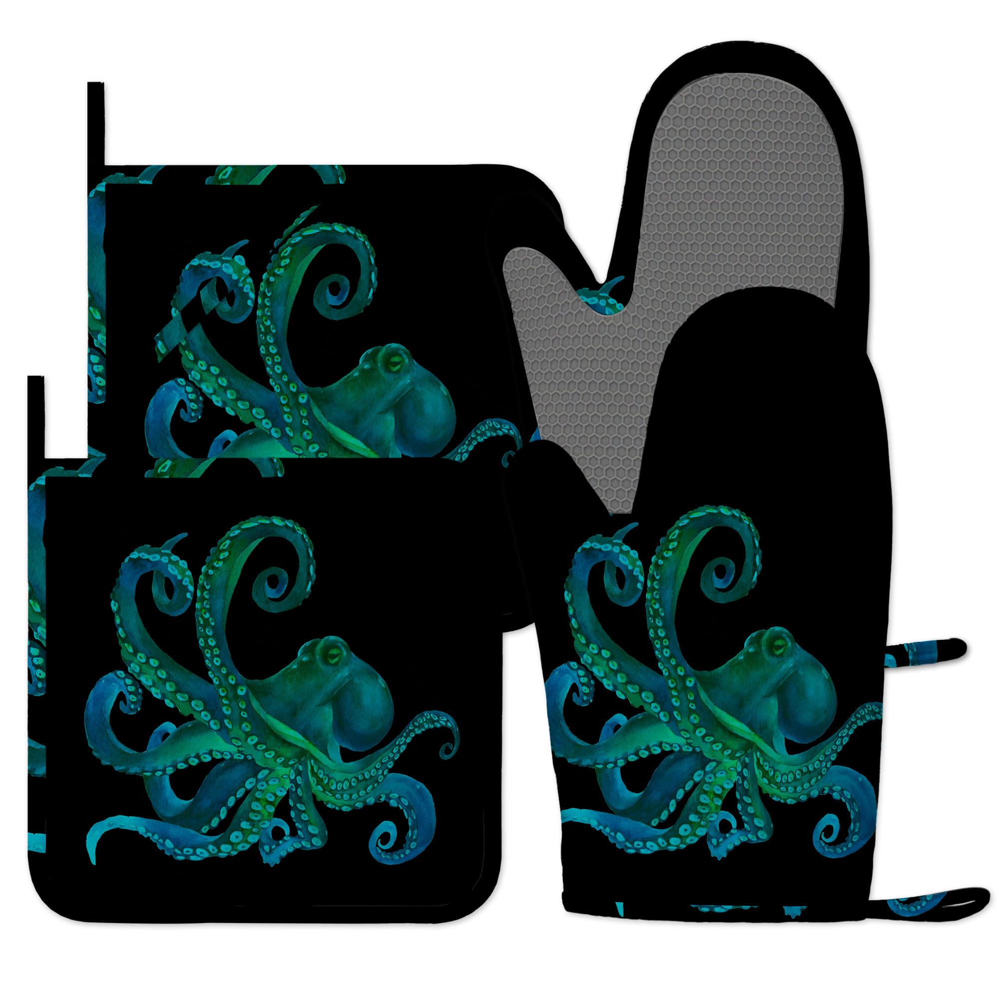 Bilangce Green Octopus Oven Mitts And Pot Holders Sets, Oven Gloves Heat Resistant, Cute Baker Stuff, Chef Cooking Baking Gifts For Bakers, Kitchen Gifts For Cooking Lover Cooks Mom