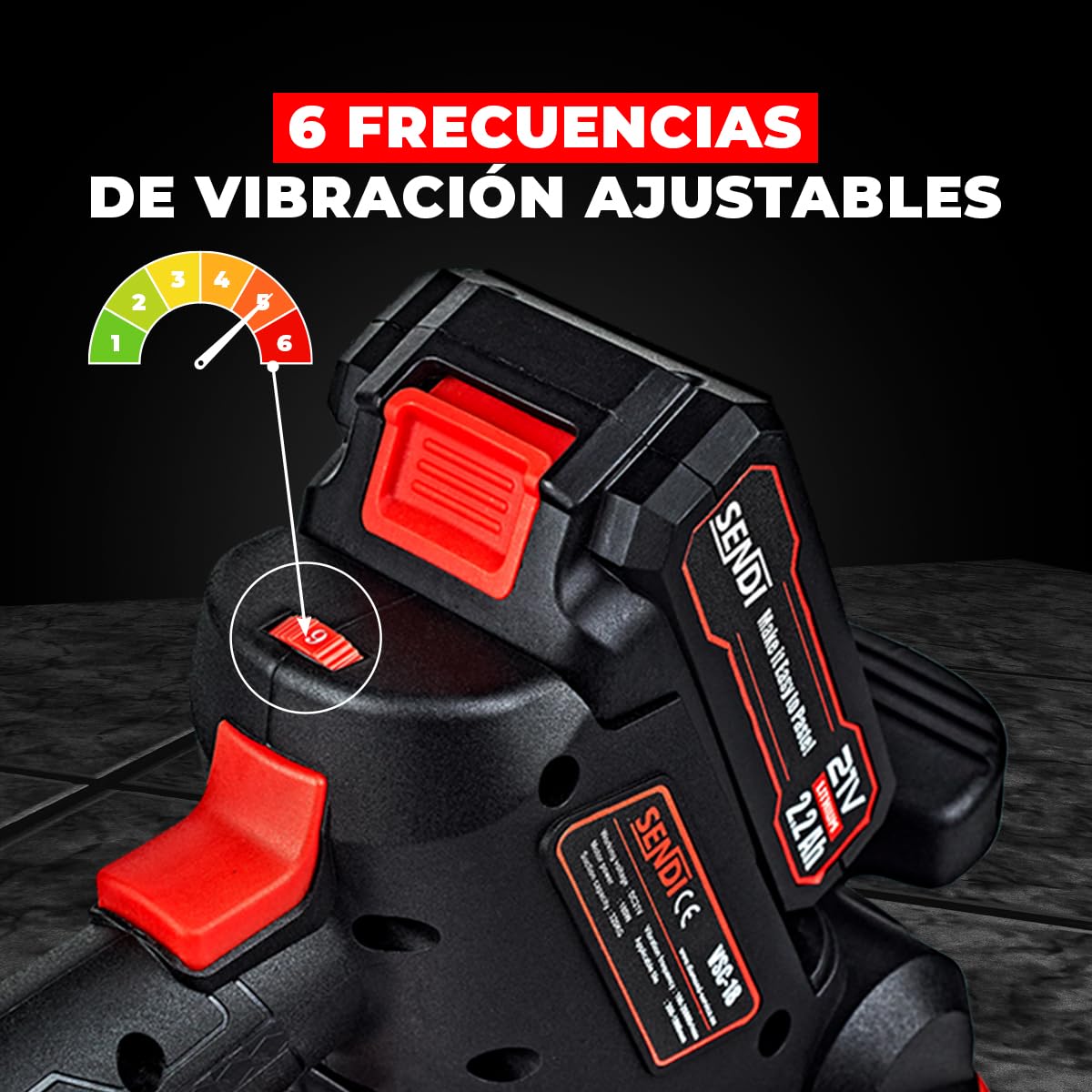 Ventosa Vibratoria SENDI VSC-18 - Maquina Vibradora - Diseñada para la Vibracion de Azulejos,Baldosas,Gres de Diferentes Tamaños - 6 Niveles de Vibracion y 180mm de Diametro - Incluye dos Baterias.