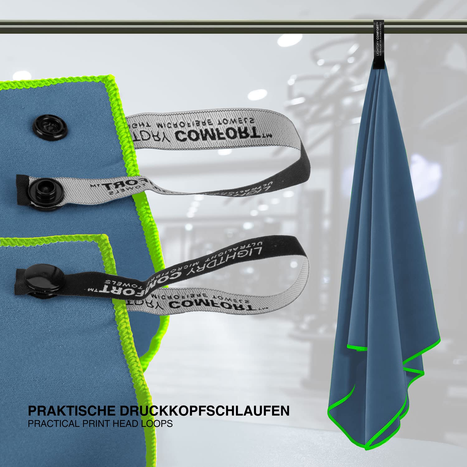Mikrofaser Sporthandtuch – saugfähig, schnelltrocknend, 120x50 cm | Reisehandtuch & Fitnesshandtuch – kompakt verpackt in Reißverschlusstasche, antibakteriell, Blau