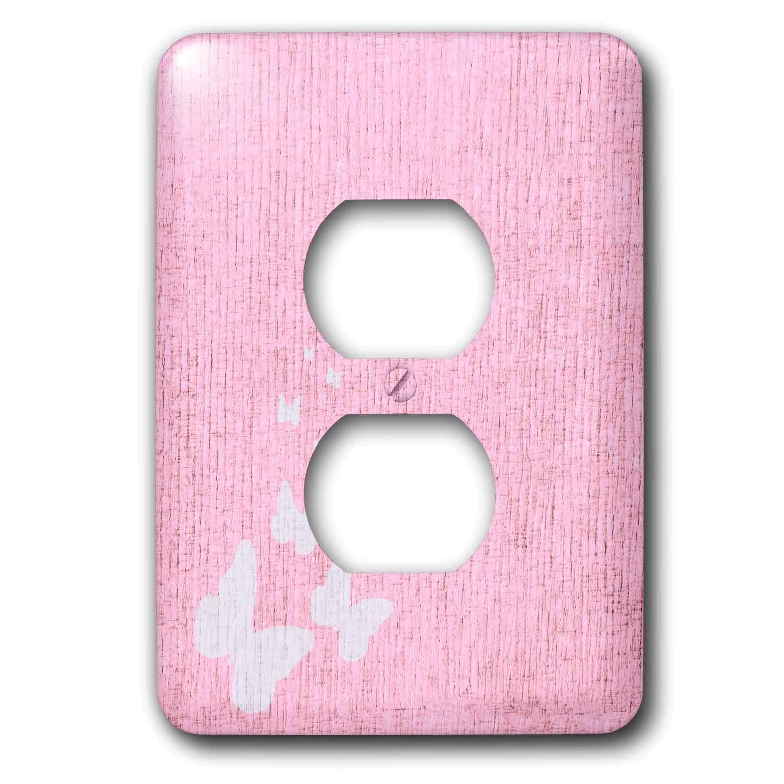 Cache 2 prises avec papillons roses plaque metallique decorative