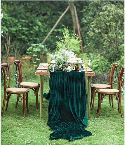 Miniatura 2 de Camino de mesa de terciopelo verde esmeralda de 10 pies, camino de mesa verde oscuro, lujosa tela de boda de 29 x 120 pulgadas, decoraciones de mesa