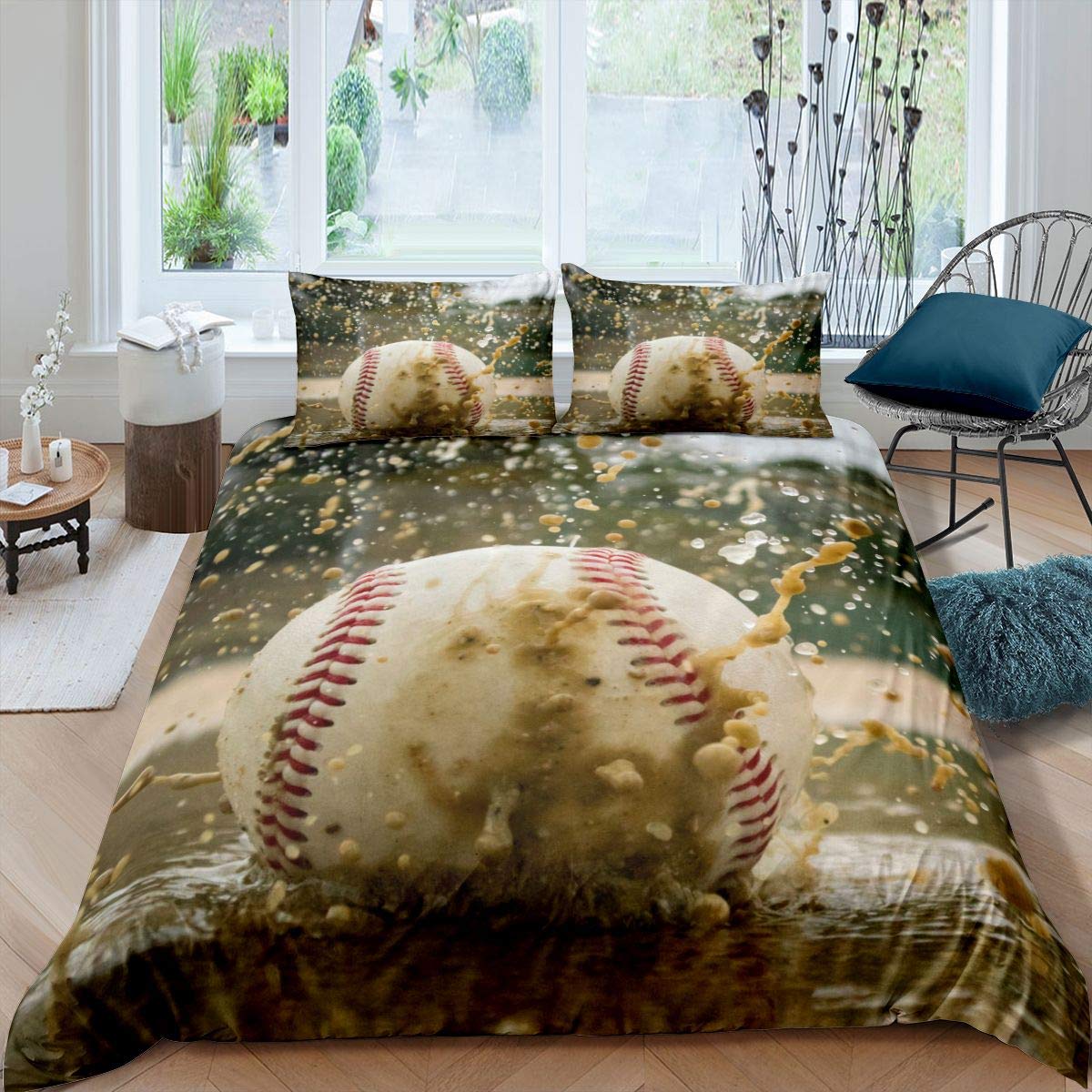 Housse de couette baseball imprimé sport pour lit garçon et fille