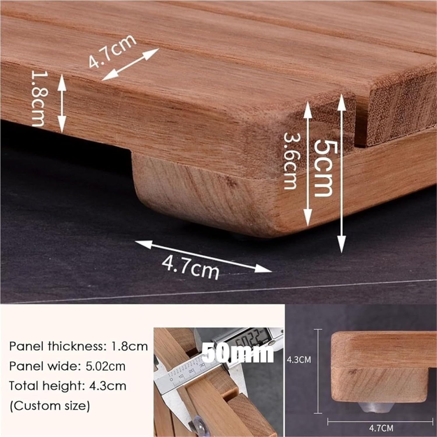 Non Slip Teak Wooden Shower Mat for Indoor Outdoor，Heavy Duty Bath Mat for Shower, Wooden Floor Mat for Bathroom Bathtub Spa Sauna Garden Home(20x38in(50x97cm))