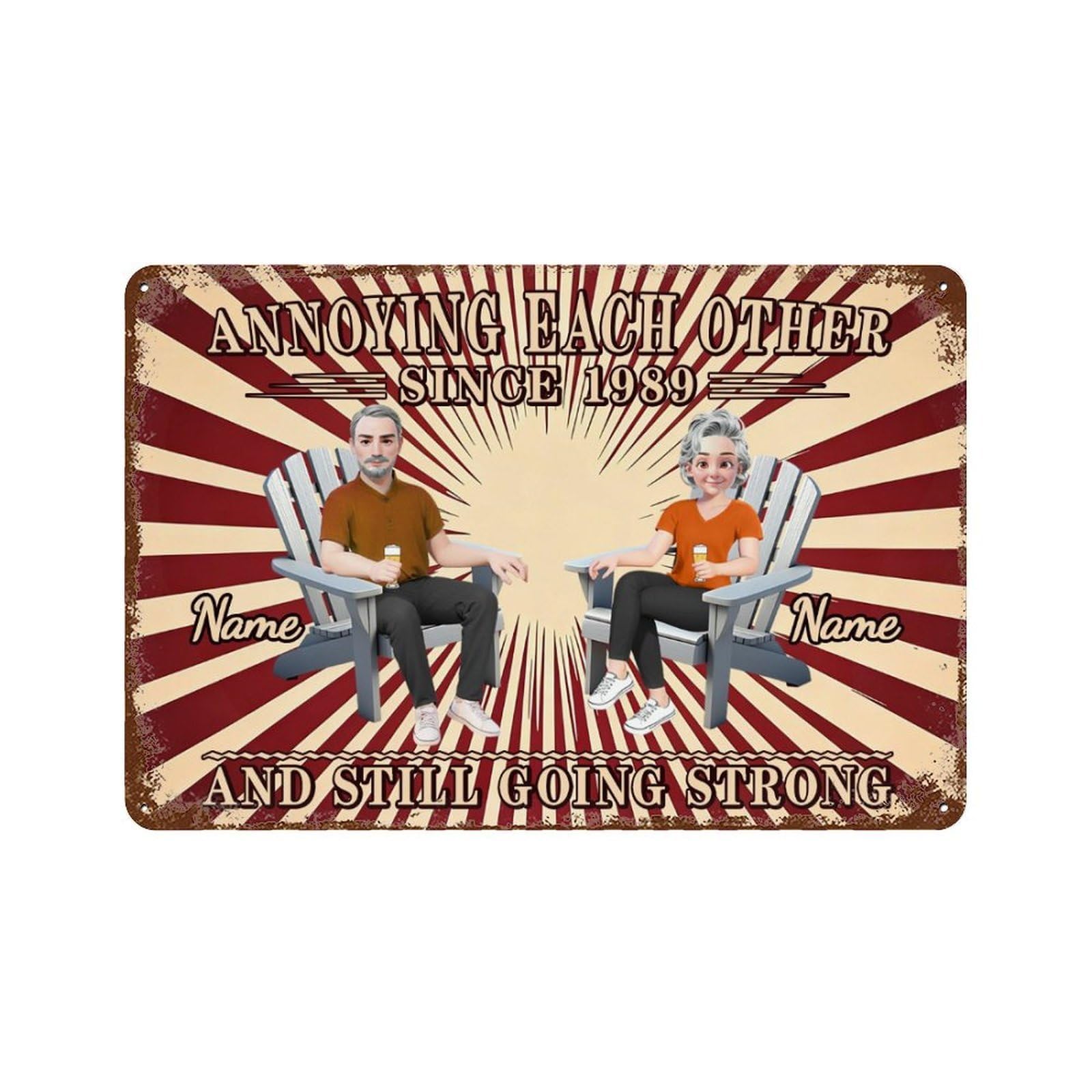 Custom Annoying Each Other Since Couple Metal Sign for Wife Husband Grandparents Personalized Couple Name Cartoon Portrait Time Rustic Plaque for Patio Garden Farmhouse Porch Man Cave Garage โ image 1