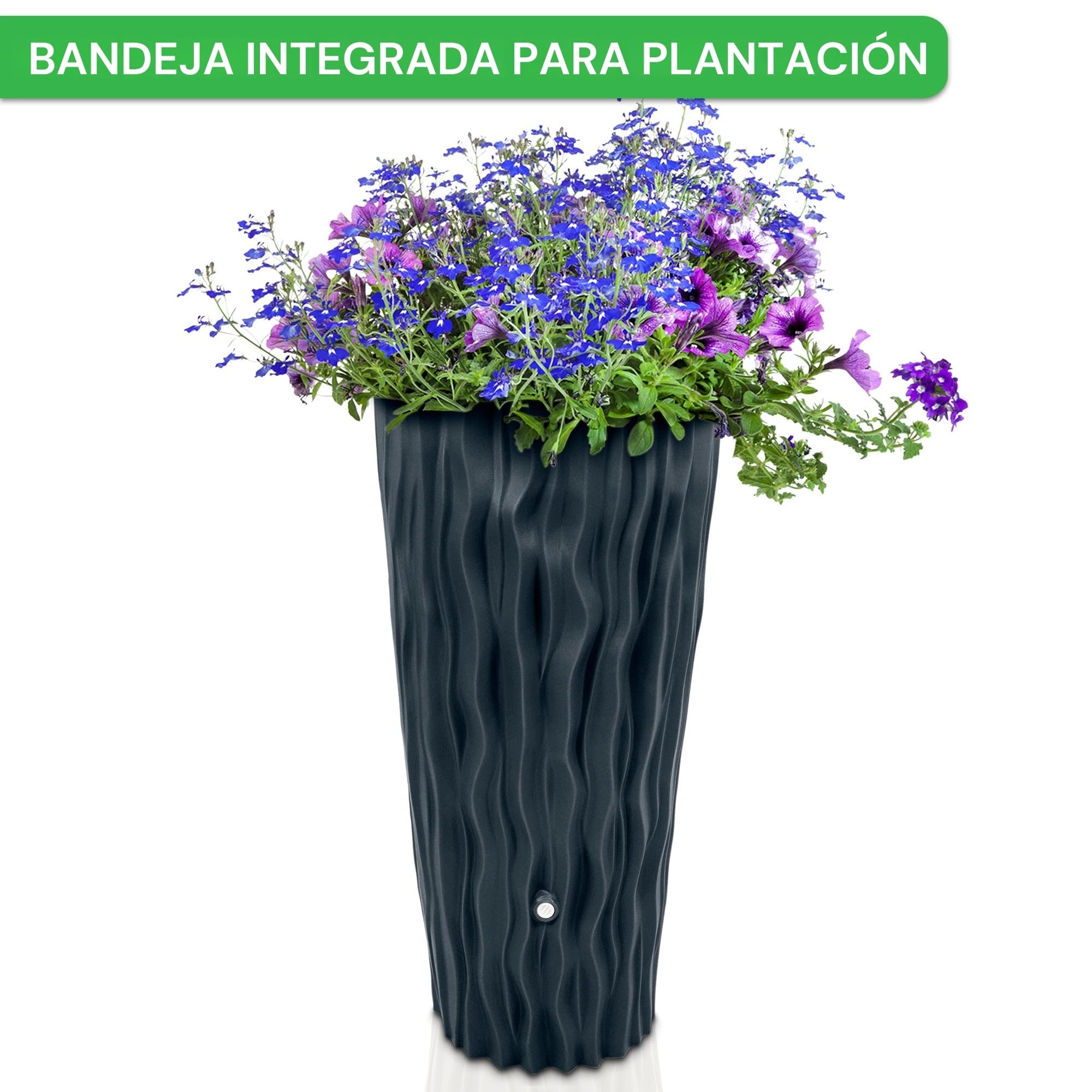 YourCasa AquaDesign Flower - Depósito de lluvia (160 L, con rosca de metal y maceta), color gris antracita
