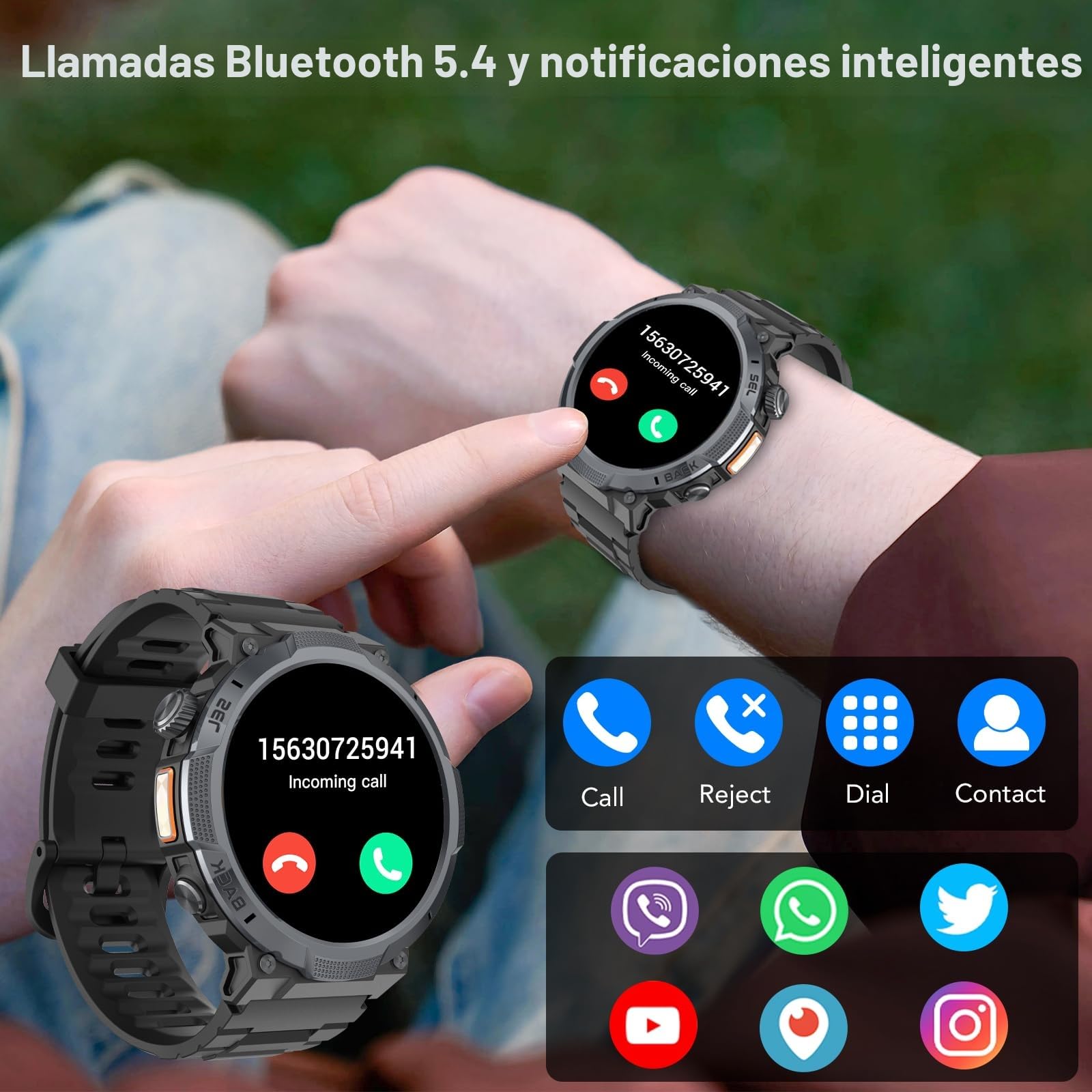Reloj Inteligente Hombre, Pantalla AMOLED 1,53", Autonomía 30 Días, Reloj Militar Hombre con Llamadas Bluetooth, Monitoreo Frecuencia Cardíaca/Sueño, Impermeable IP68, Más de 110 Modos Deportivos