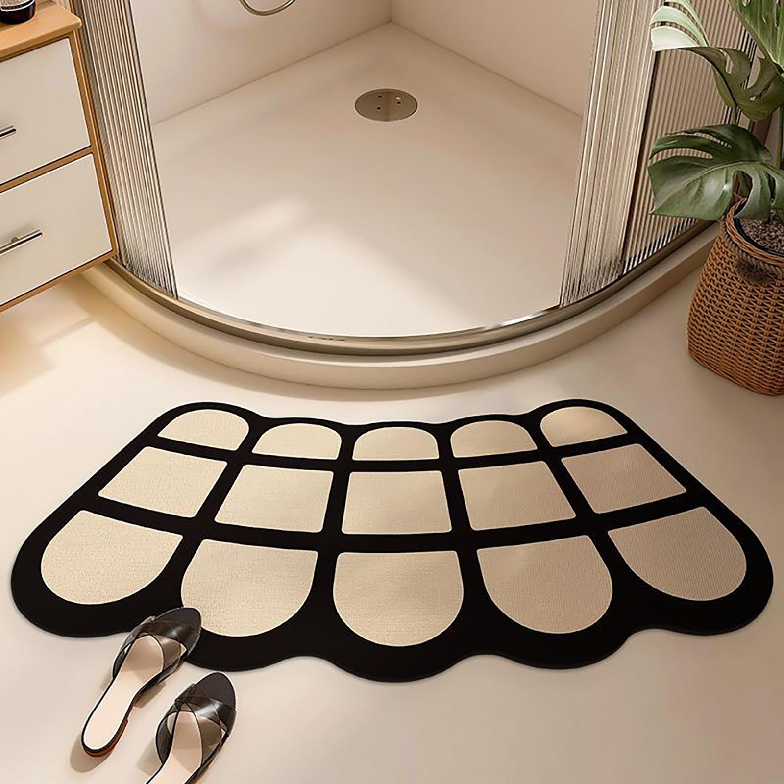 Non Slip Bath Mats，Curved Shower Mat，Curved Bath Mat for Round Shower, Super Absorbent Non Slip Quadrant Curved Bath Rug, Quick Dry Corner Bathroom Rug,B,40x75cm