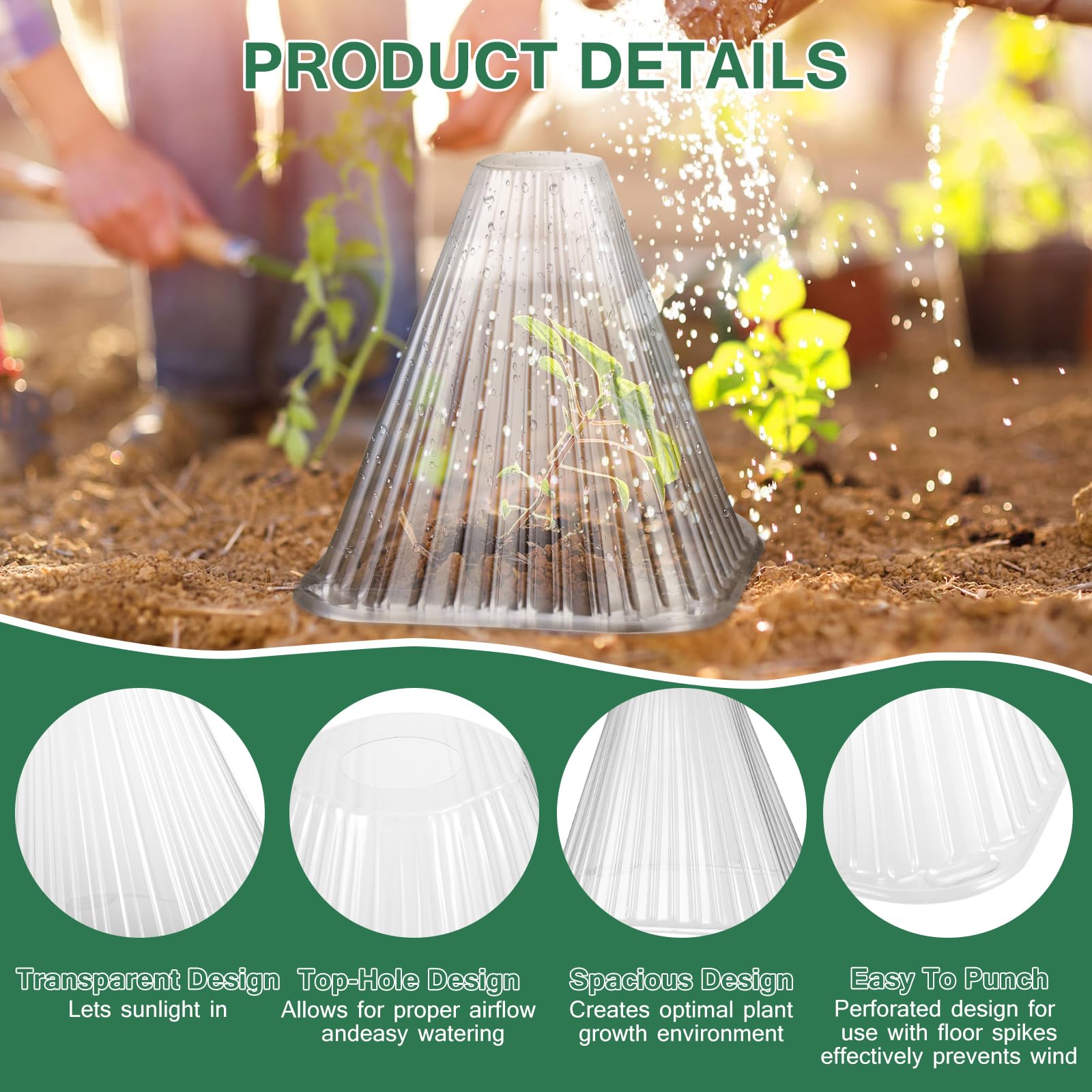 20 Piezas Cubiertas de Plástico para Plantas, Cubierta de Campana de Planta de Plástico, Campanas Protectoras para Plantas, Mini Invernaderos de Cono, Juego Sombreros para Plantas