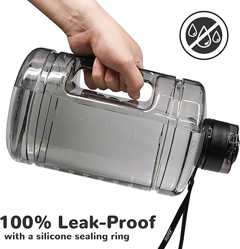 Miniatura 4 de Botella de agua de 1 galón, jarra de agua con marcador de tiempo motivacional, correa y asa, botellas de agua de gran capacidad a prueba de fugas