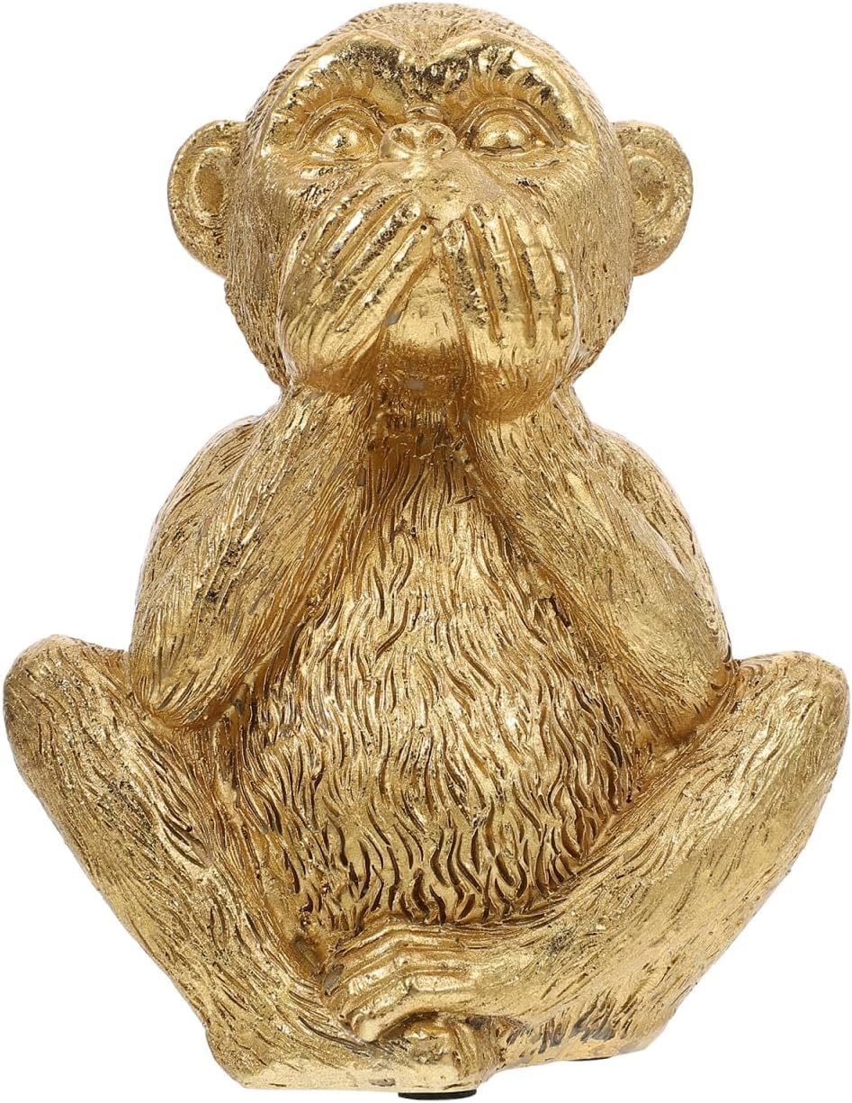 Easnea Resin Monkey Statues Mini Animal Figurines Cute Desktop Decor Feng Shui Golden Monkeys Statue Wise Monkey Sculpture for Home Office Library Tabletop Accents - Style 1