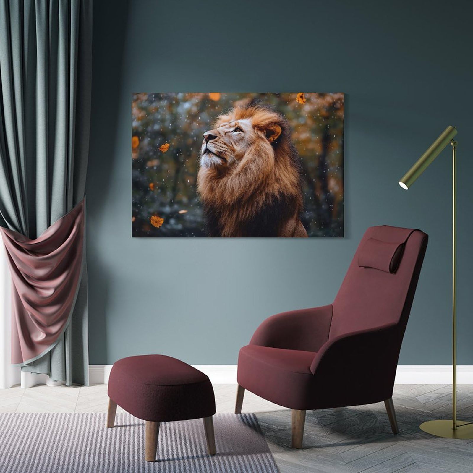 Junmoney Majestic Lion in Autumn Canvas Wall Decor, 20x30inch(50x75cm), for Gallery Wall Decor And Room Displays, Wall Decor Suited to Curated Displays