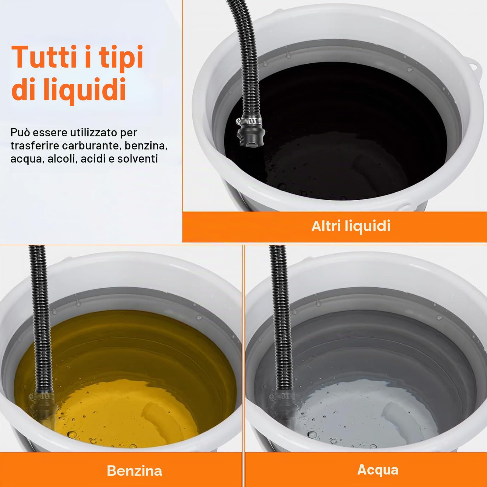 Pompa di trasferimento del carburante alimentata a batteria, pompe a batteria con ugello di arresto rapido per benzina, diesel, olio, gas, acqua, acquario