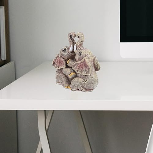 Miniatura 4 de VOSAREA Estatua de elefante para pareja, 2 piezas, estatua de elefante de resina, escultura de animales, estatua de abrazos, escultura africana,