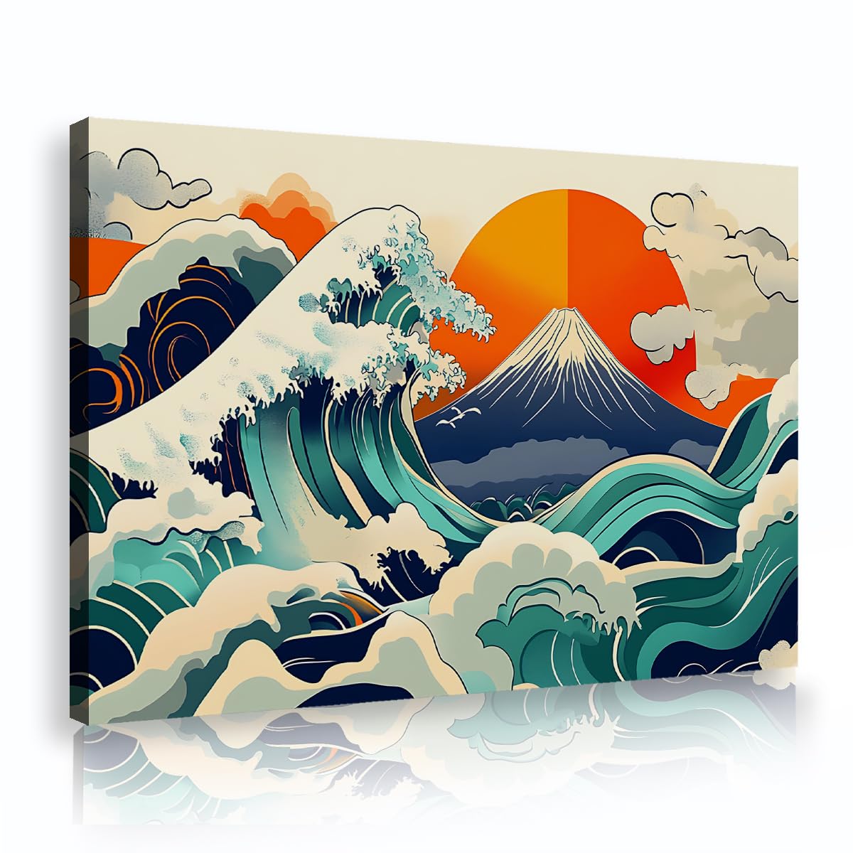 Via Vela Japanese Great Wave Framed Art Prints Mount Fuji Sunrise Ocean Sea Landscape Poster Asian Ukiyo E Style Canvas Picture For College Dorm Living Room 70x105cm