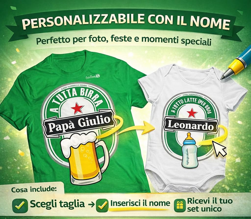 Colorfamily Coppia T-Shirt papà e Body Neonato Personalizzabile Padre Figlio A Tutta & Latte SoundsGood - Idea Regalo Bodino Divertente per Uso diurno