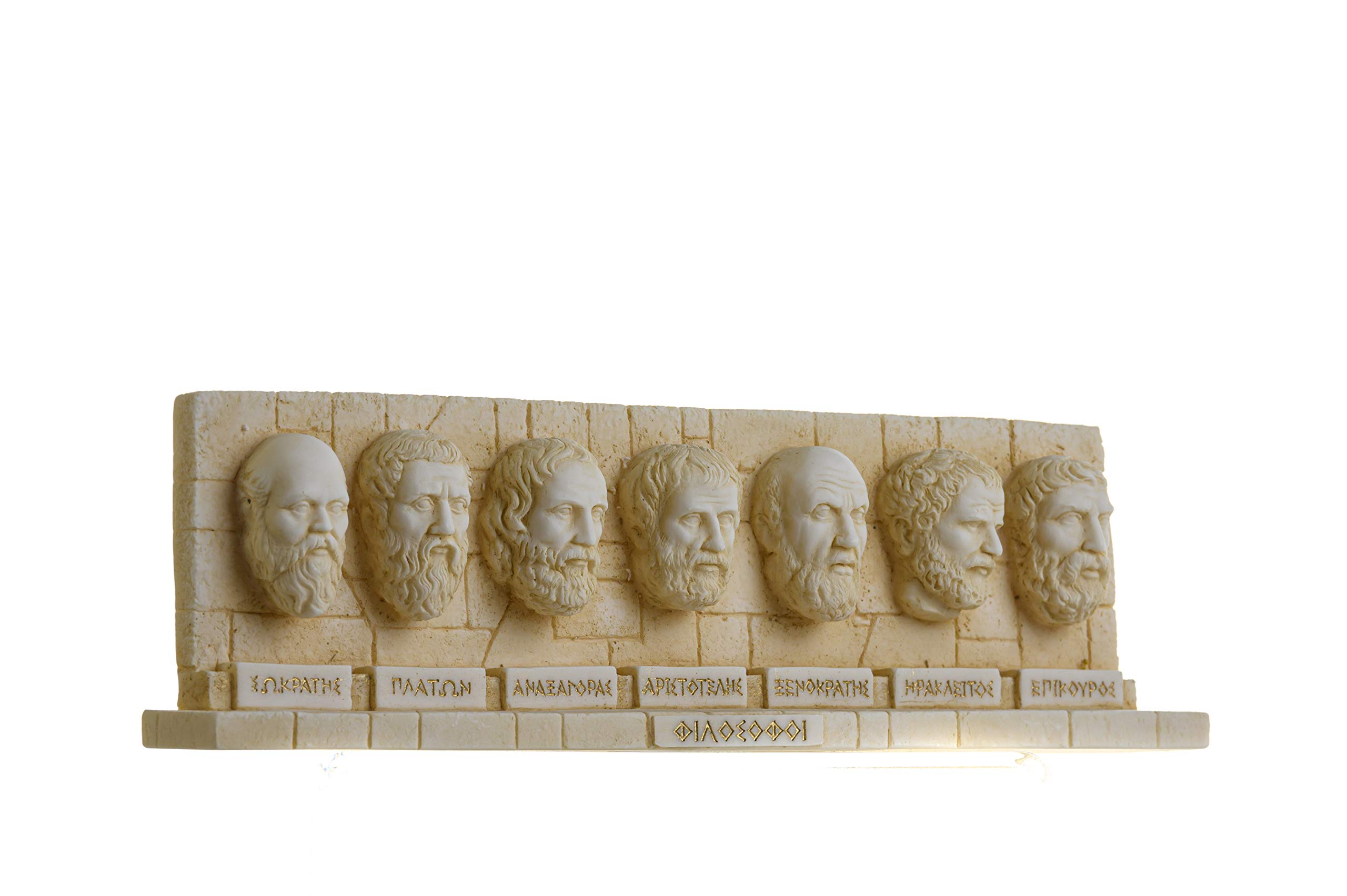 Conjunto De Bustos De Filósofos Griegos Antiguos Estatua De Alabastro Repujada En Tono Dorado 34.2 cm