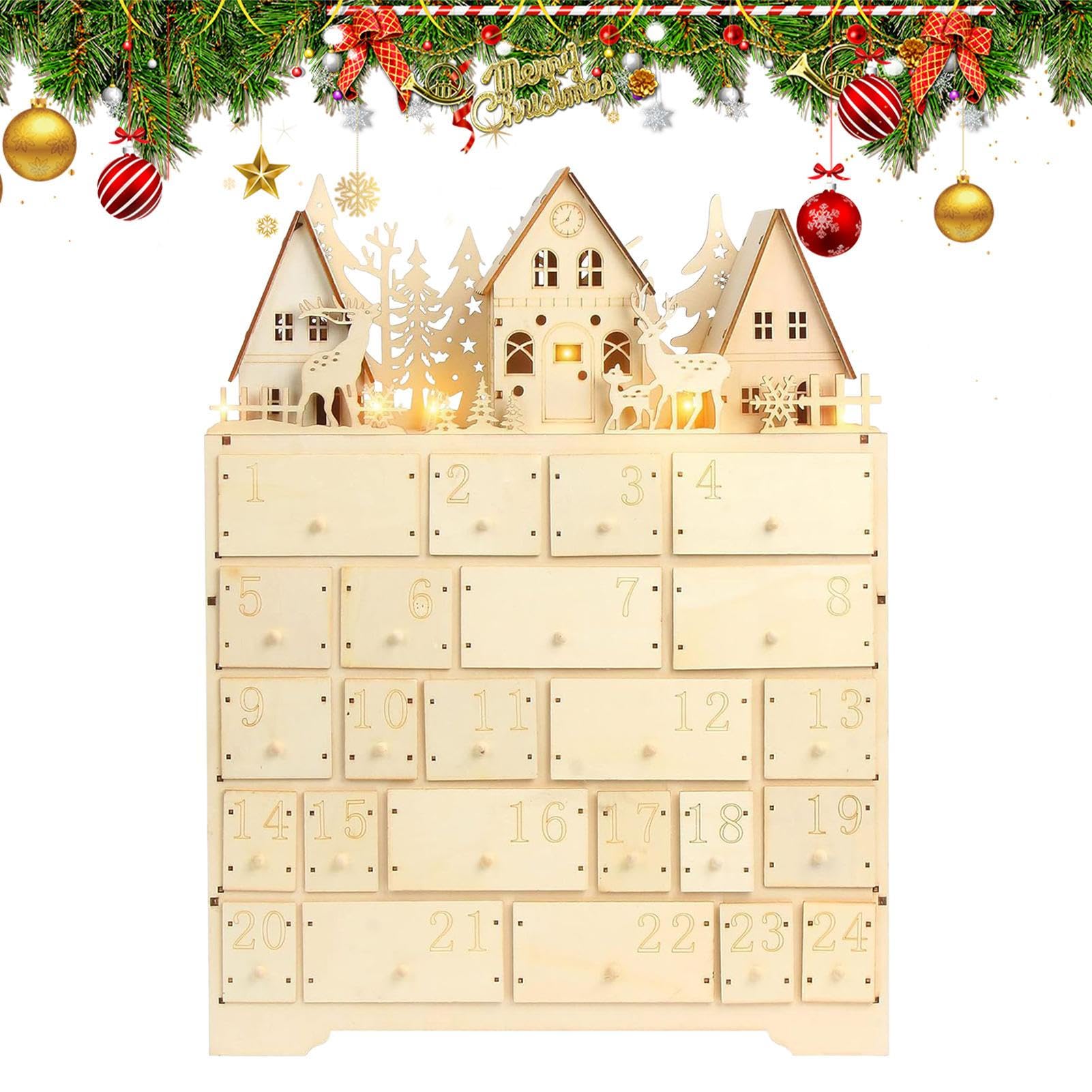 Calendario 'Avvento Di Natale Con Conto Alla Rovescia Decorazione In Legno | Calendario Di Natale In Legno Con Luce LED Per Famiglia Donne Uomini Bambini Ragazzi