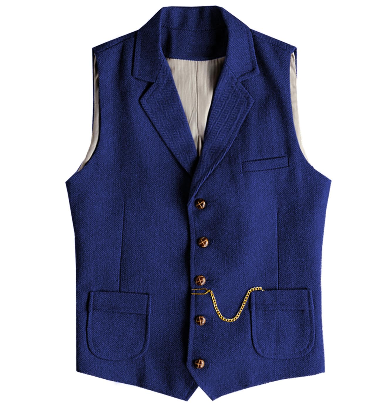Men's Tweed Suit Vest Western Herringbone Wool Casual Waistcoat for Groomsman