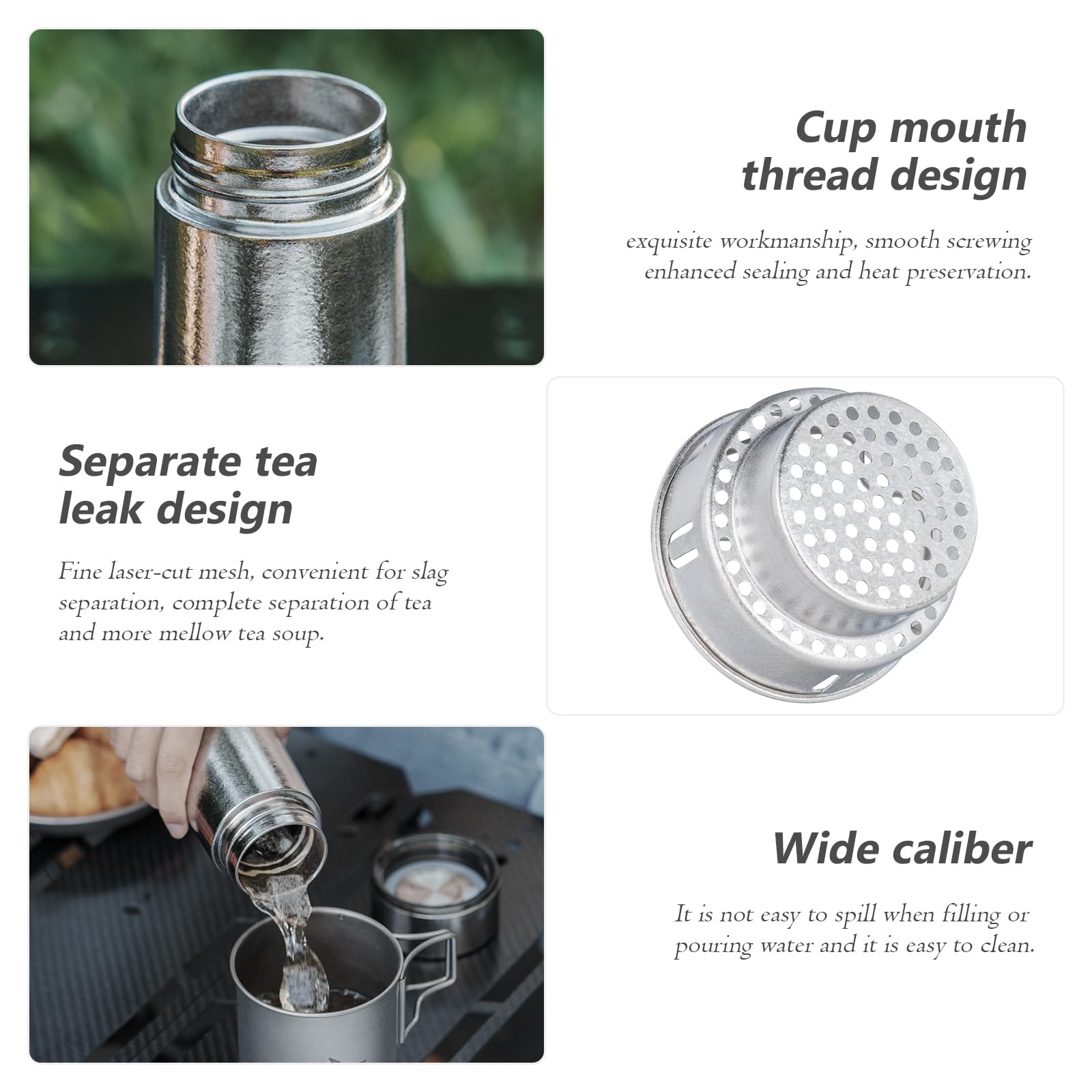iBasingo Ti3020D Ti3020D - Borraccia termica in titanio da 280 ml, con filtro, piccola bottiglia per acqua sportiva, portatile, da viaggio, per caffè, tè, mantiene caldo o freddo