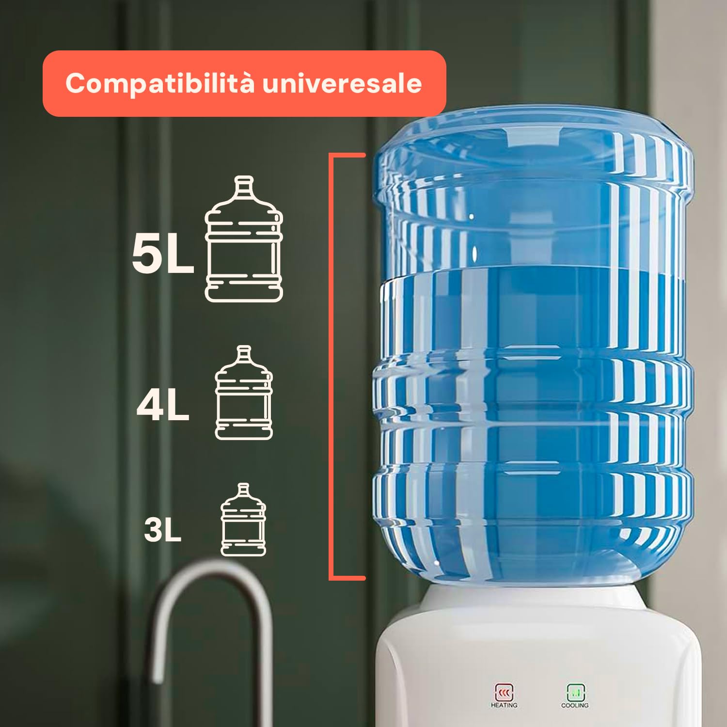 Avilia Distributeur d'eau électrique avec 2 températures avec Chauffage 500 W et Refroidissement 70 W, réservoir en Acier Inoxydable 29 x 38 x 28 cm, Compatible avec Bouteilles de 3 à 5 litres
