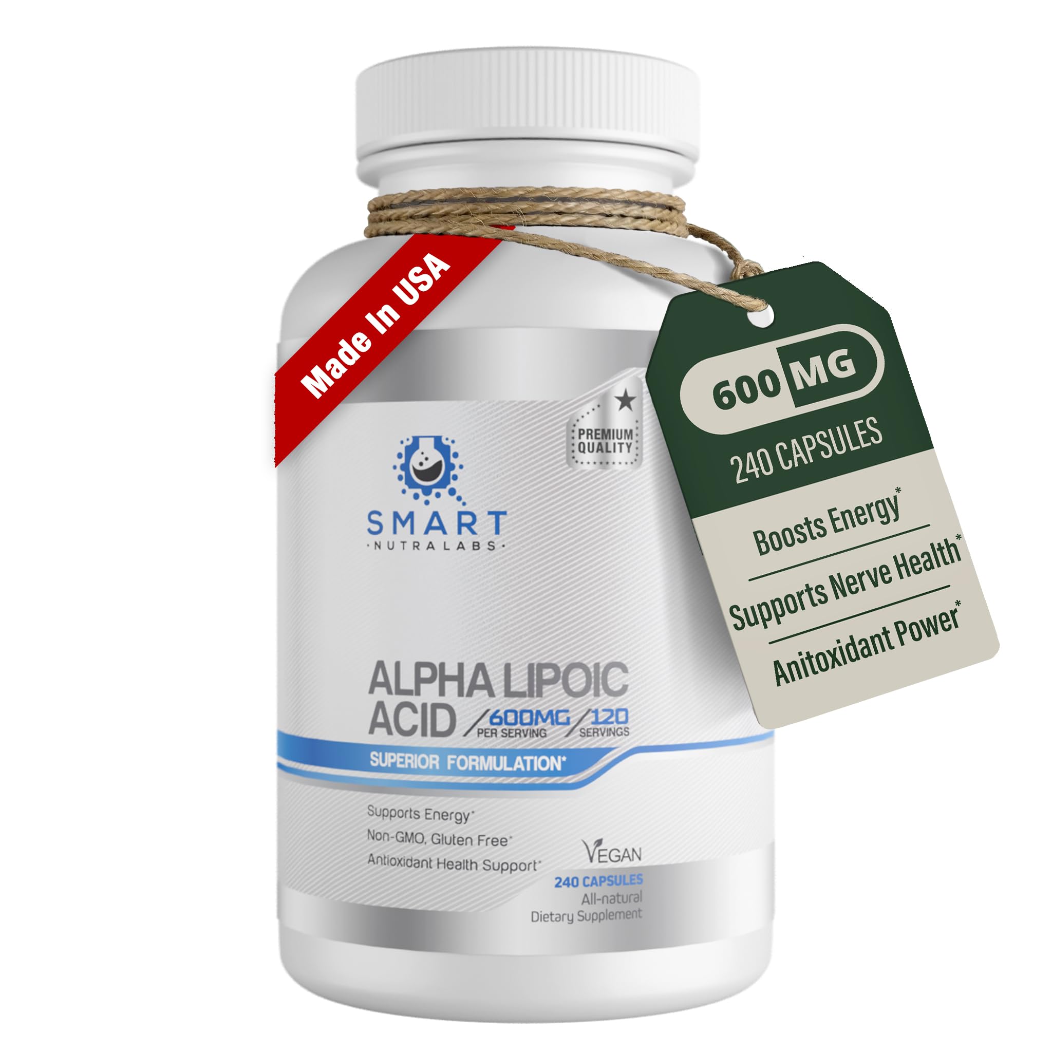 Smart Nutra Labs - Alpha Lipoic Acid 600mg Supplement - 240 Vegan Capsules