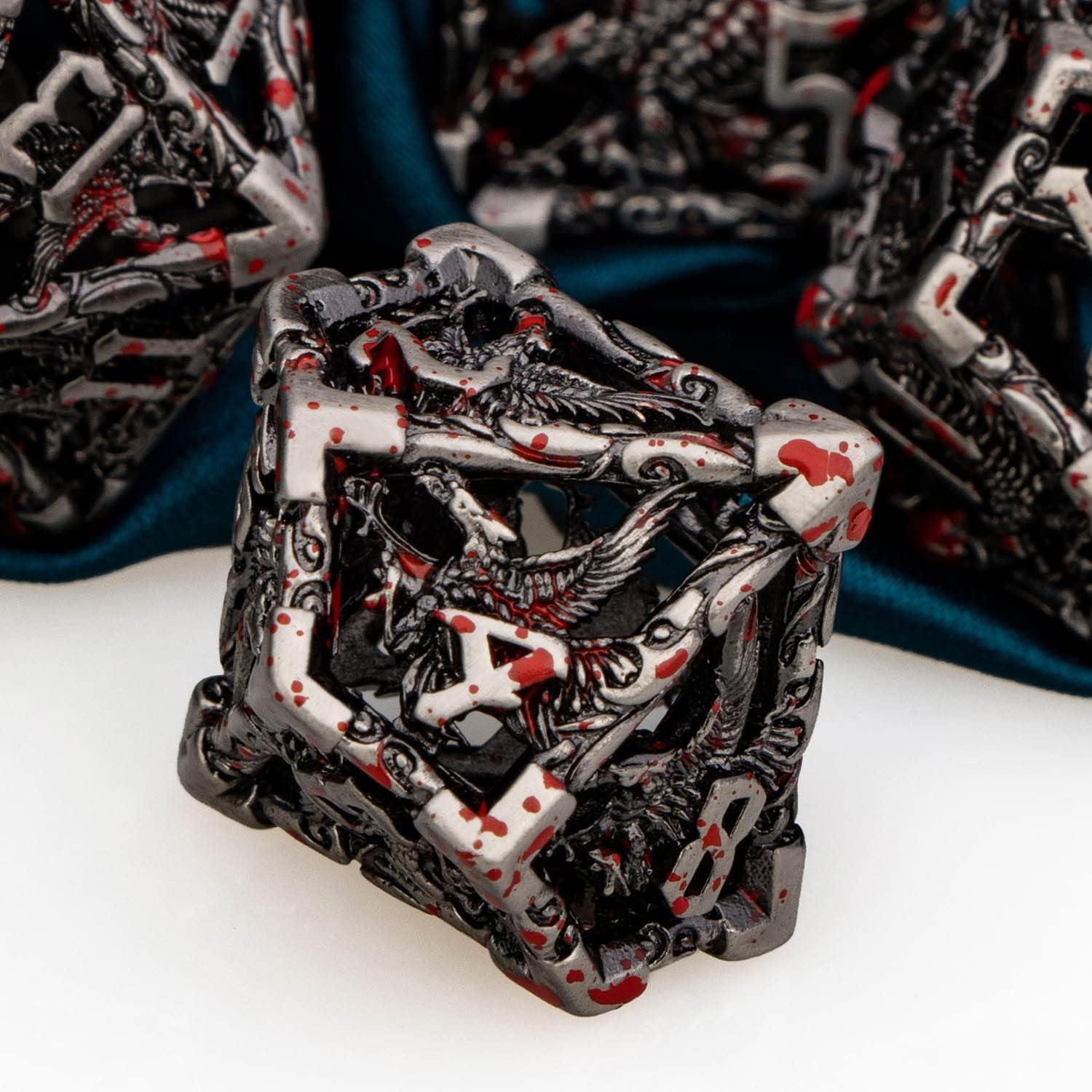 ARUOHHA Hollow DND Metal Dice Set with Gift Box, 7 Pcs Giant Eagle D and D Dice for Dungeon and Dragon Role Playing Games Blood Polyhedral Dice RPG D&D Dice D20 D12 D10 D8 D6 D4
