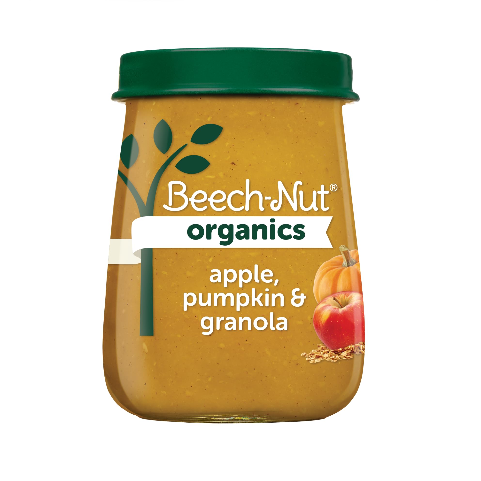 Beech-Nut Organic Baby Food Jars, Organic Apple Pumpkin & Granola Puree, Stage 2 Baby Food for Babies 6 Months and Up, Non-GMO, 4oz Glass Jars, 10ct