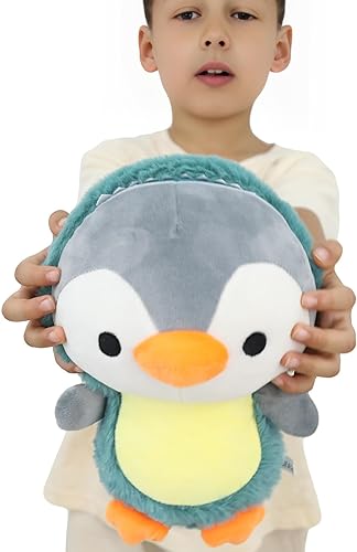 Animal de peluche de pingüino vestido con disfraz de dinosaurio esponjoso, juguetes de peluche de pingüino con traje de dinosaurio verde mullido con