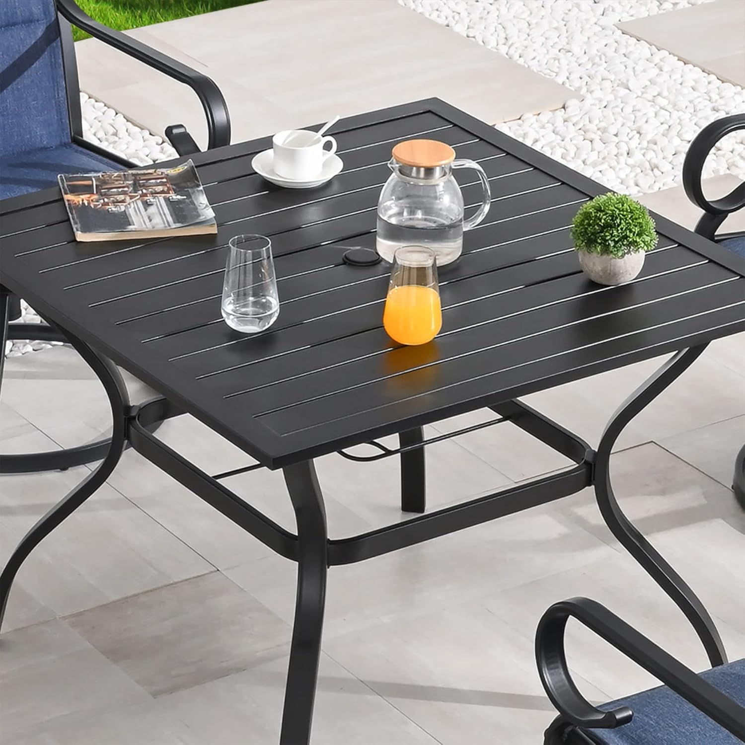 PatioFestival Patio Dining Set 5 Pieces Metal Outdoor Furniture Sets Outside Suqare Table Swivel Rocker Chairs with All Weather Frame (5Pcs, Blue) : Patio, Lawn & Garden