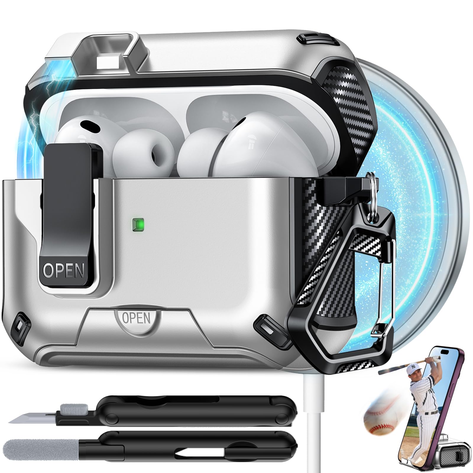 for AirPods Pro 3 Case with Lock (Silver)