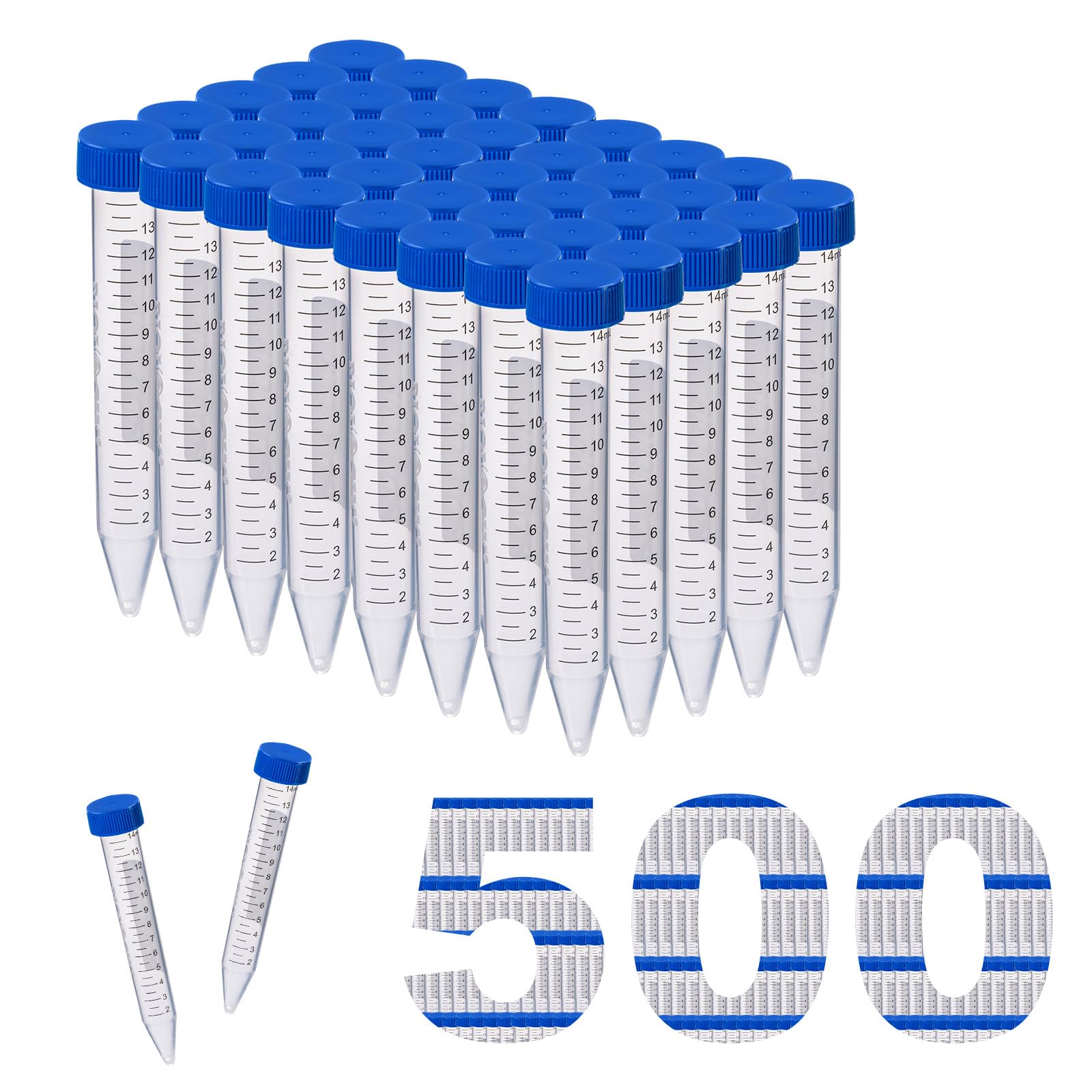 500 provette centrifughe da 15 ml, in plastica, provetta in plastica, con graduazione, per esperimenti di chimica di laboratorio (15 ml)